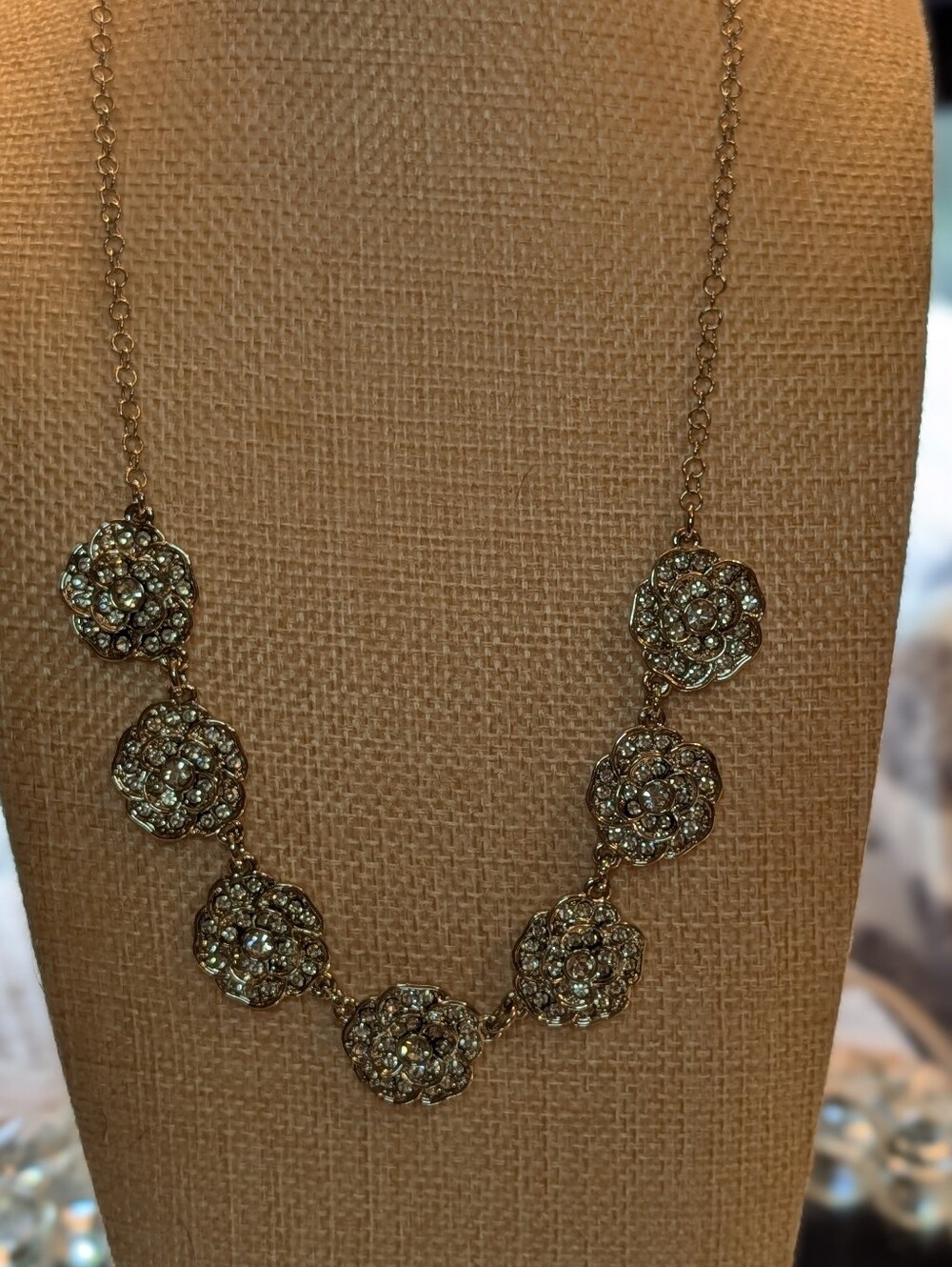 Monet Silver Crystal Floral Statement Necklace NWOT